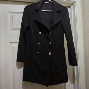 Double-Breasted Black Pea Coat with Gold Buttons